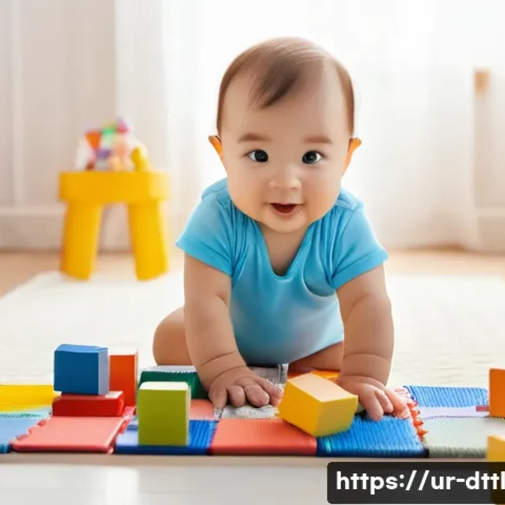 디지털 장인과 플랫폼 경제의 관계 - **Prompt:** A baby wearing a diaper and playing with colorful building blocks on a soft playmat. The...