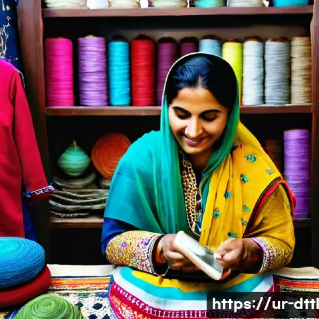 디지털 장인 문화의 사회적 가치 - **Prompt:** A Pakistani female artisan, "Asma Baji," in her late 40s, with a warm smile, is seated i...
