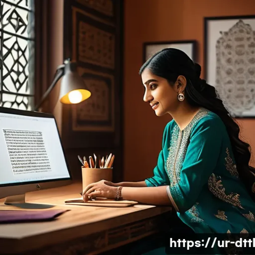 디지털 장인 문화의 변화하는 패러다임 - A modern digital creative workspace featuring a young South Asian woman wearing modest, professional...