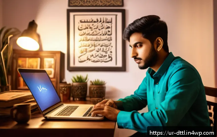 디지털 장인 문화의 세계적 영향력 - A young South Asian man in traditional yet modern casual clothing, confidently working on a laptop i...