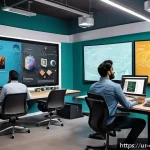 Home 19 디지털 장인 문화의 비즈니스 성공 전략 - A vibrant digital art studio scene showcasing a diverse group of Pakistani digital artists collabora...