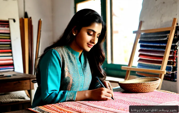 디지털 장인 환경에서의 경쟁 우위 전략 - Photorealistic Pakistani digital artisan in modest traditional shalwar kameez, carefully refining a ...